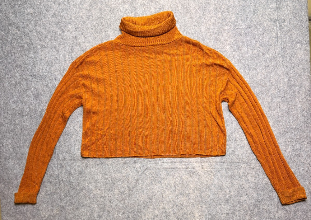 Abound Womens M Cropped Turtleneck Sweater Rust Orange Ribbed Knit Boxy Pullover